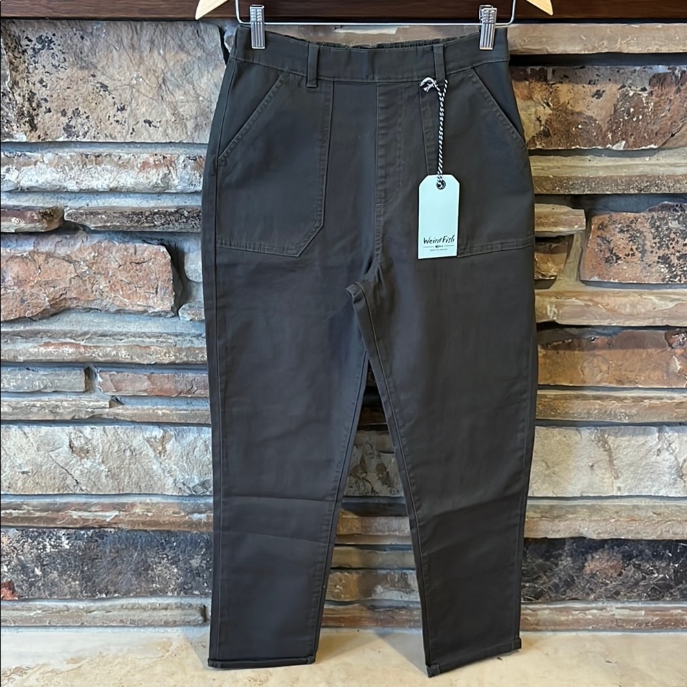 Weird Fish Malorri Organic Cotton Trouser in Anthracite Green Grey